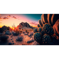 ZatiasMiller Reptile Habitat Background Colorful Sunset Over Desert Landscape Terrarium Background Cactus and Rocks Gobi Desert Plants Aquarium Background Tank Wallpaper Decor Vinyl 48x20in