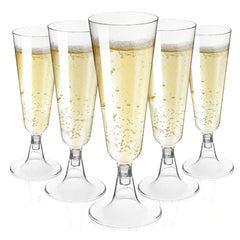 CALBODE 50 Pack New Clear Plastic Champagne Flutes5 OZ Disposable Plastic Champagne Glasses Plastic Mimosa Glasses Acrylic Wedding Toasting Glasses for New Year Birthday Cocktail Cups Bulk
