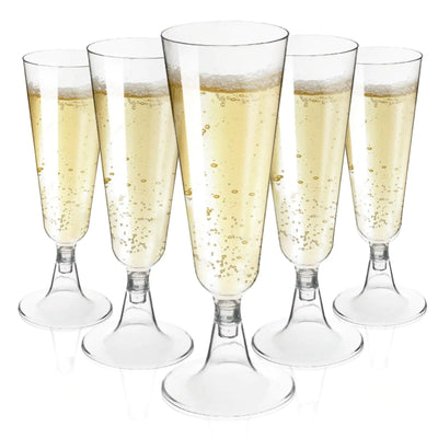 CALBODE 50 Pack New Clear Plastic Champagne Flutes5 OZ Disposable Plastic Champagne Glasses Plastic Mimosa Glasses Acrylic Wedding Toasting Glasses for New Year Birthday Cocktail Cups Bulk