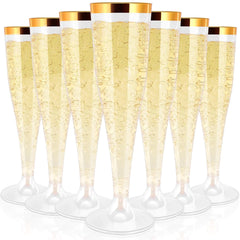 RAIHOMKIT 50 Pack Plastic Champagne Flutes DisposableGold Rim Plastic Champagne Glasses4.5 Oz Clear Disposable Champagne FluteMimosa Glasses Plastic Toasting Glasses for Wedding Party Supplies