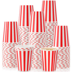 Fullhawl 50 Pcs Red Stripe Disposable Paper Cups for Christmas Carnival Party 9oz Disposable Drinking Cups Set Striped Paper Cups Supplies Birthday Carnival Circus Decorations for Coffee Tea Juice