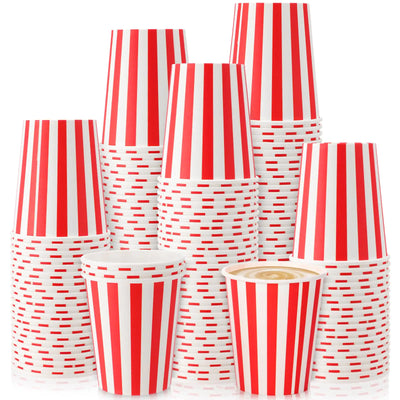 Fullhawl 50 Pcs Red Stripe Disposable Paper Cups for Christmas Carnival Party 9oz Disposable Drinking Cups Set Striped Paper Cups Supplies Birthday Carnival Circus Decorations for Coffee Tea Juice