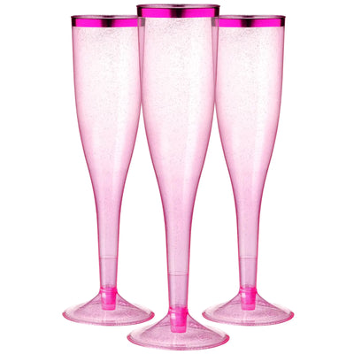 Homy Feel 6.5 OZ Pink Rim Polystyrene Champagne Flutes 30 Pack Disposable Wine Glasses for Party