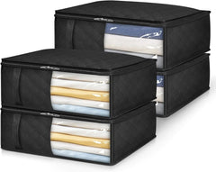 MISSLO Bed Sheet Organizers and Storage Queen/King Size Sheet Folder 4 Pack Linen Closet Organizer with Clear Window Blanket Storage Bags for Bedsheets Pillow Cases Towels Clothes