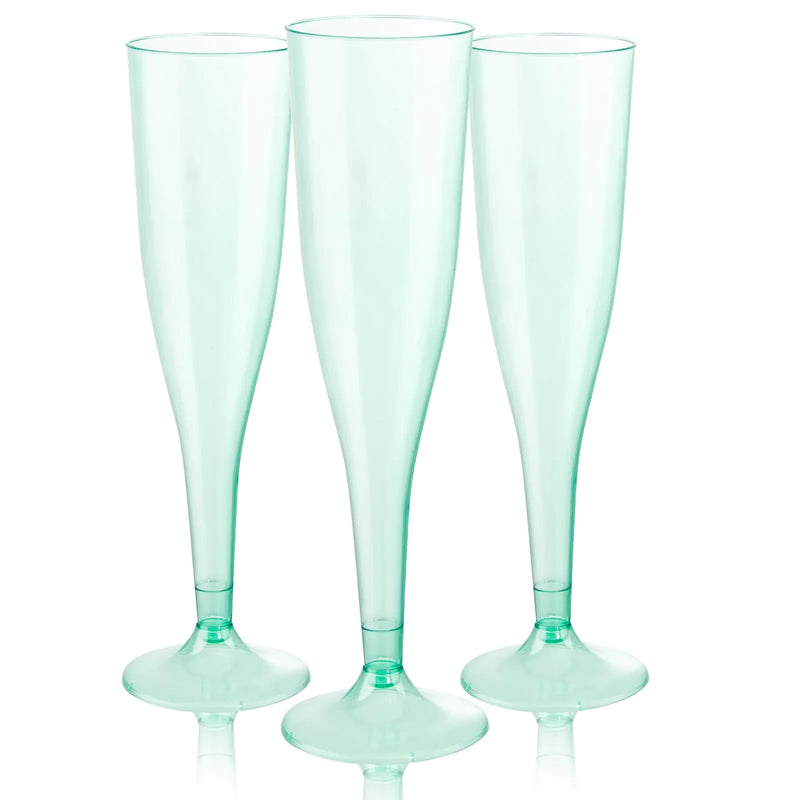WDF 36 Pack Clear Green Plastic Champagne Flutes - 7OZ Green Champagne Flutes Plastic Champagne Glasses Disposable for Party & Wedding